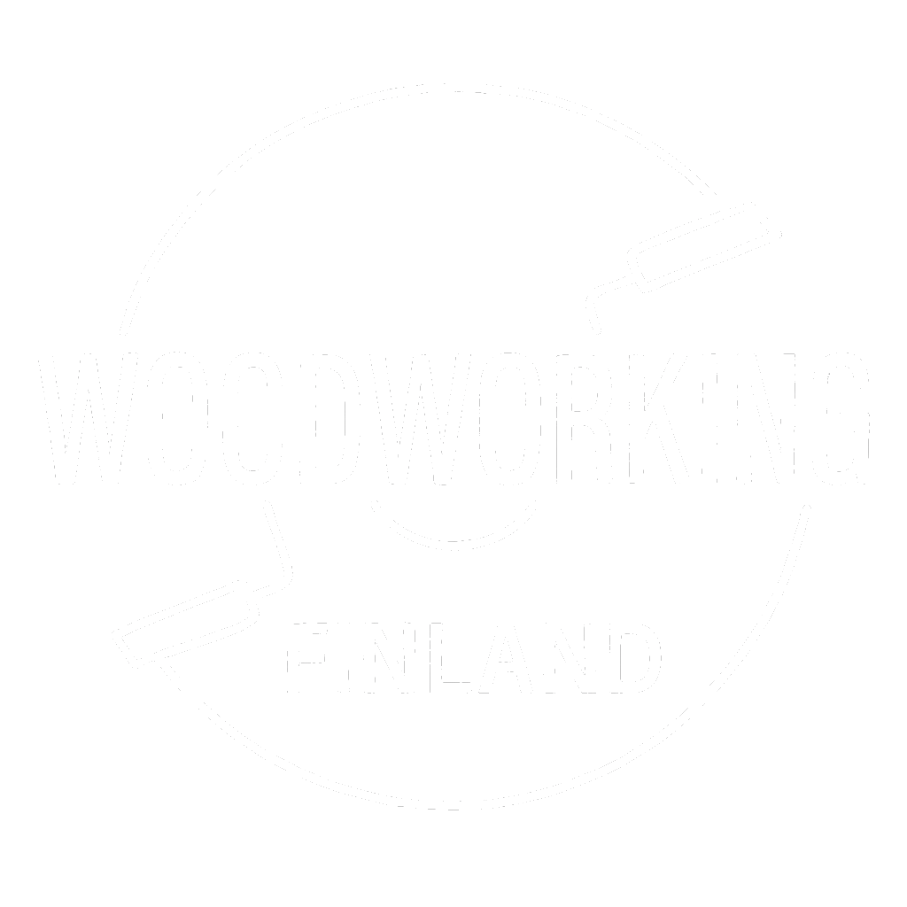 A woodworking workshop with various tools and materials arranged neatly.